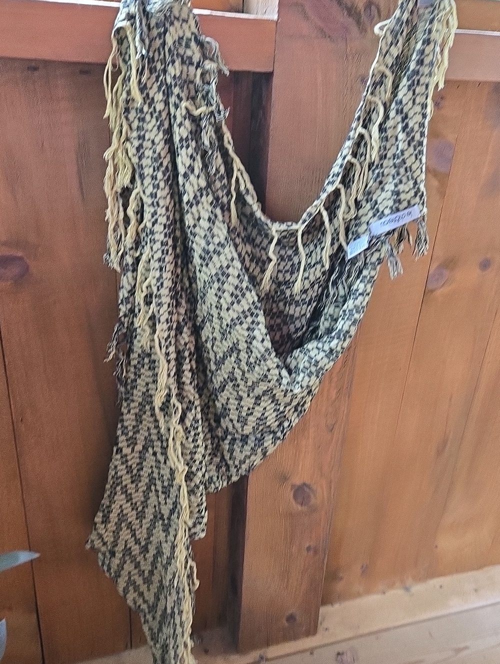 le chateau Black and Mustard Woven Fringe Scarf